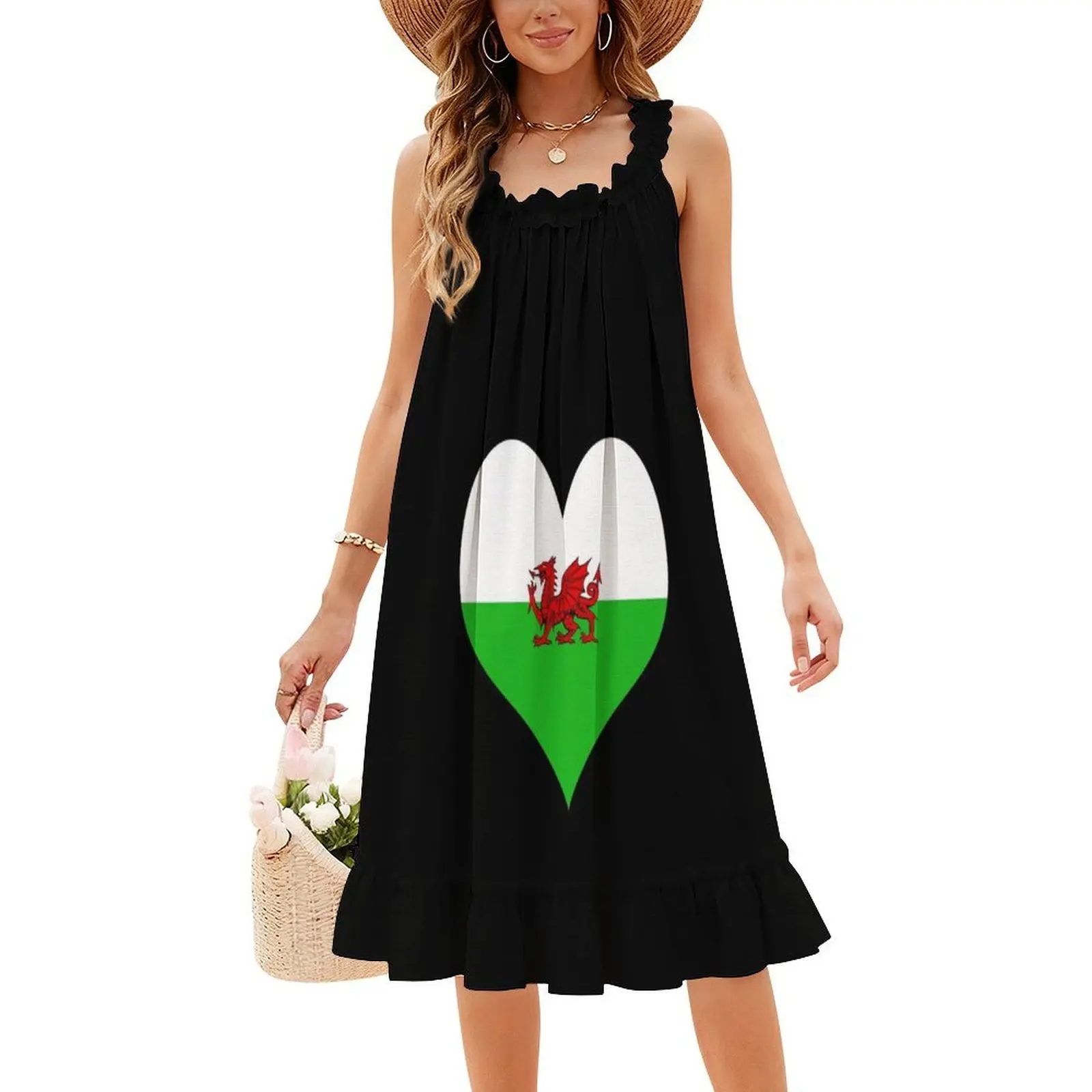 فستان Cymru ذو فتحة عنق على شكل قلب فستان صيفي أنيق للحفلات للنساء فستان التنين الأحمر الويلزي