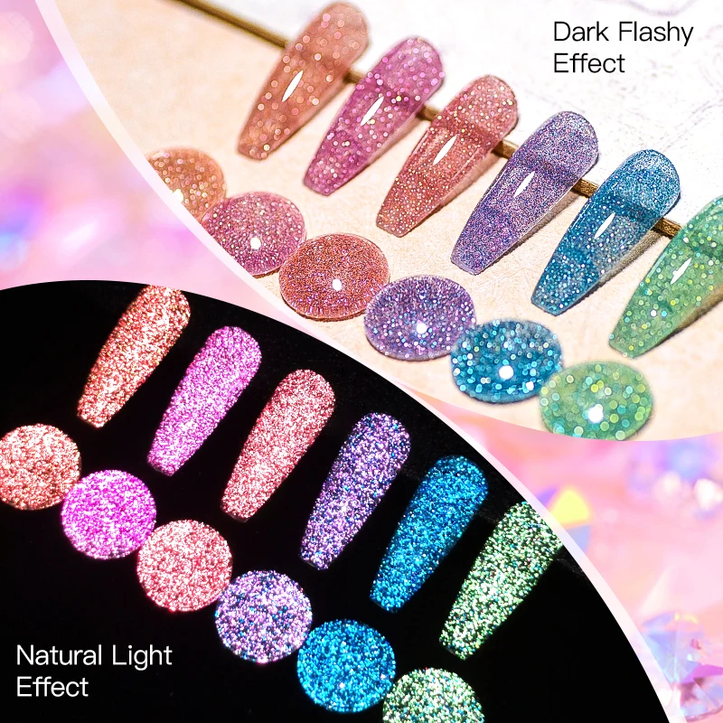 MEET ACROSS 7ml Reflective Glitter Gel Nail Polish Glitter Reflective Effect Semi Permanent UV LED Nail Art Gel Varnish Manicure