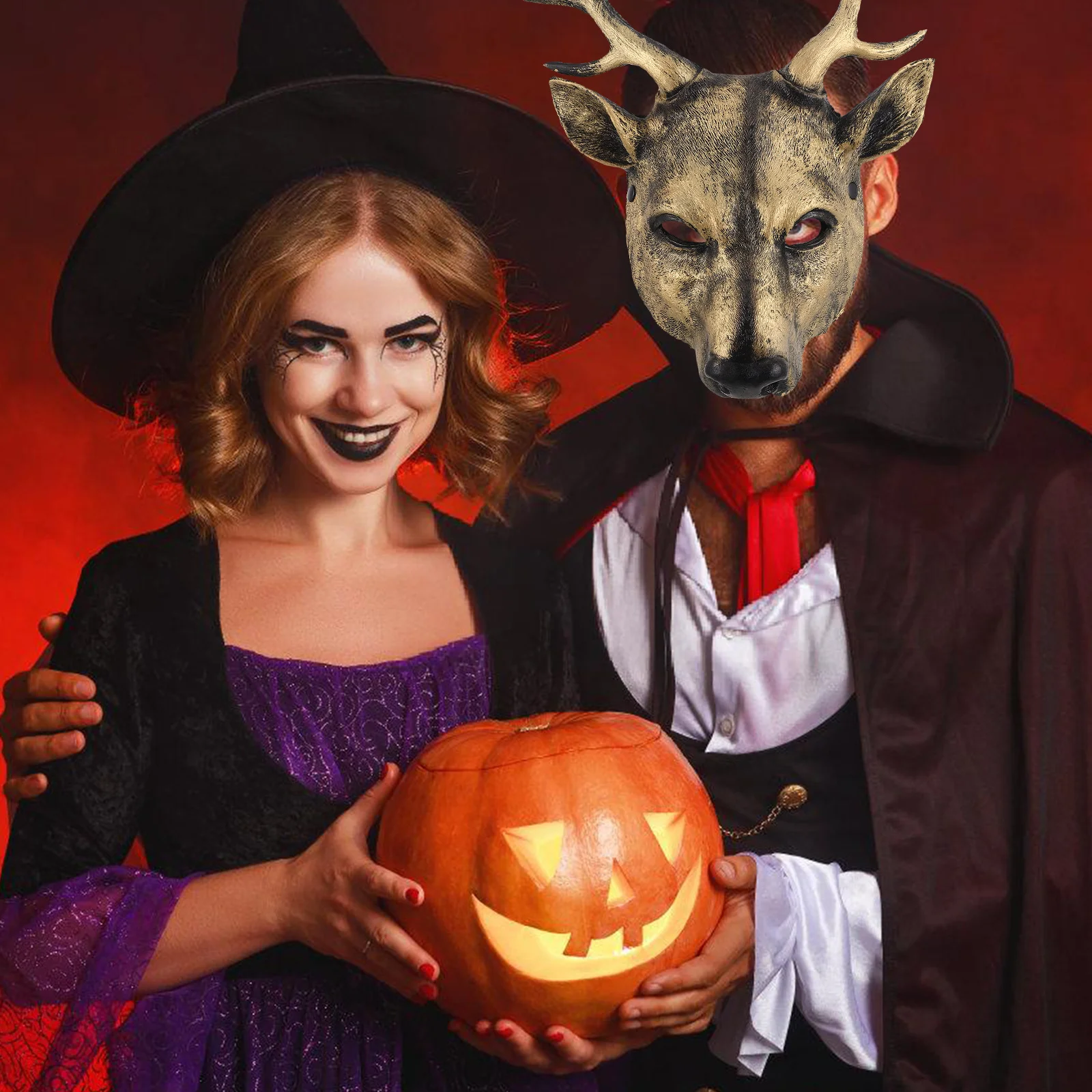 

Deer Head Mask 3D Realistic PU Material Animal Mask Adjustable Elastic Band for Halloween Cosplay Dress Up Party Reindeer