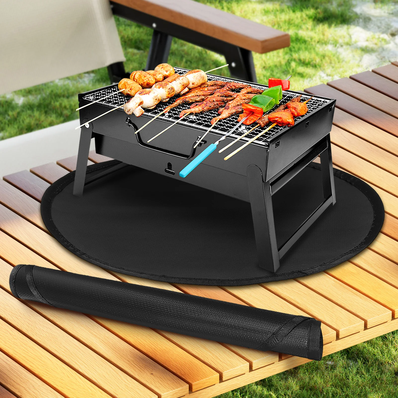 

Fireplace for Deck Outdoor Grill Protector Fireproof Silicone Under Stove Heat Resistant BBQ Pit Pad Non-Slip Easy Clean