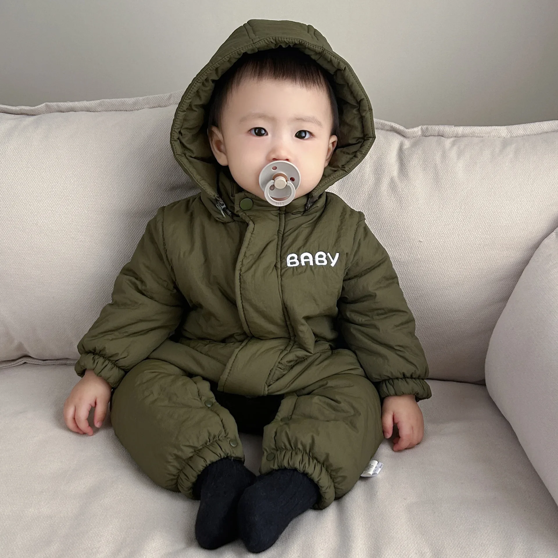 Baby Jumpsuit Winter Clothing Boys and Girls Baby Hooded Workwear Thick Cotton Clothes Rompers Newborn Plush Clothes