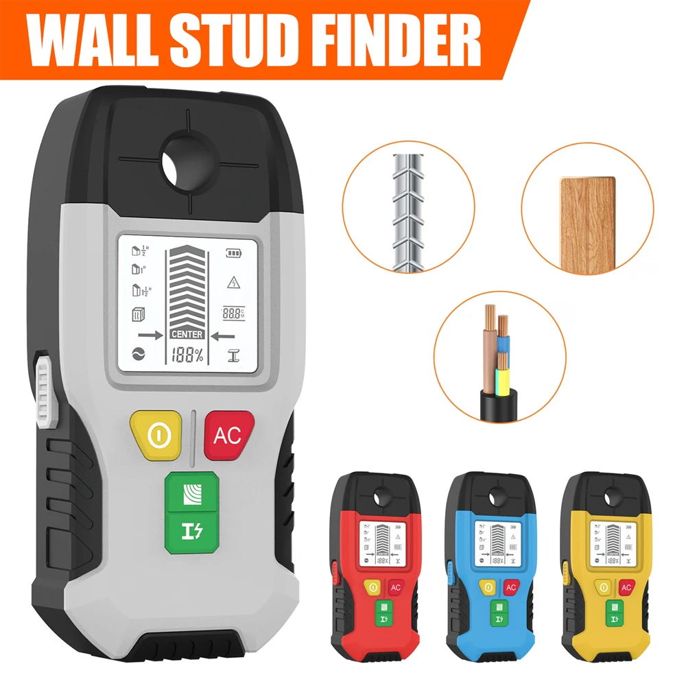 HW-100 Stud Finder Wood Studs Metal Detection Live Cable Edge Center Wall Scanner Depth Detector with Marking Hole