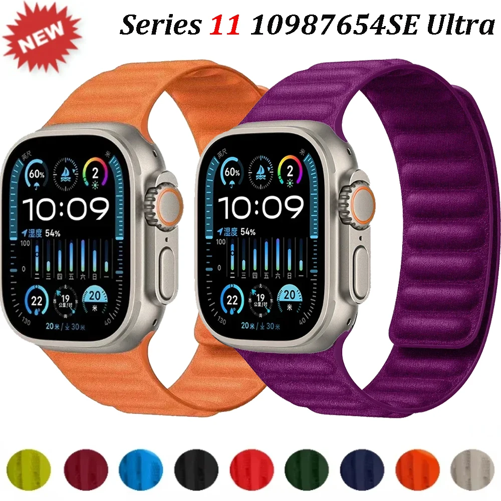 Nueva correa Finewoven para Apple Watch Ultra 3/2 49mm 11 10 46/42mm hebilla magnética de lona Correa iWatch 9 8 7 6 5 SE 45/44mm