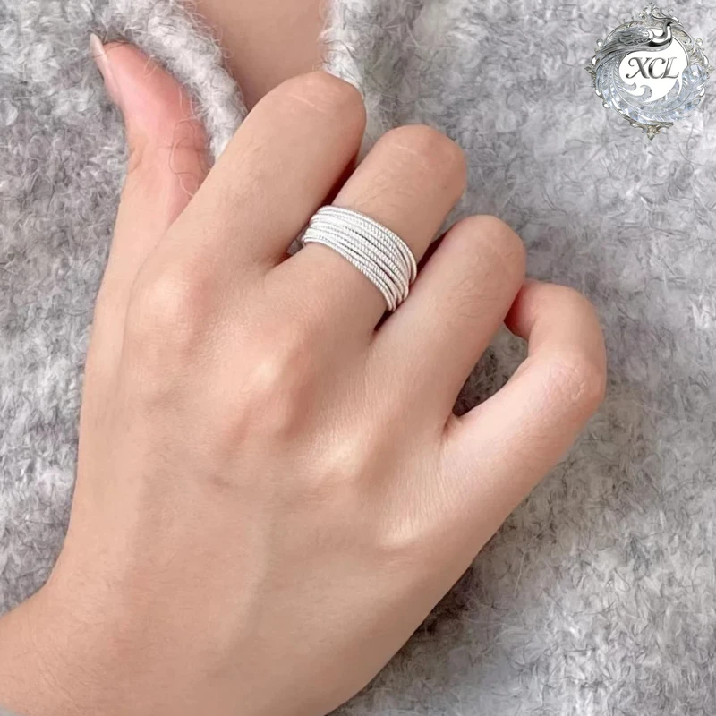 

Кольцо женское XCL из 100% стерлингового серебра S925, многослойное, с неровной линией, регулируемое, в стиле INS, изысканные ювелирные украшения