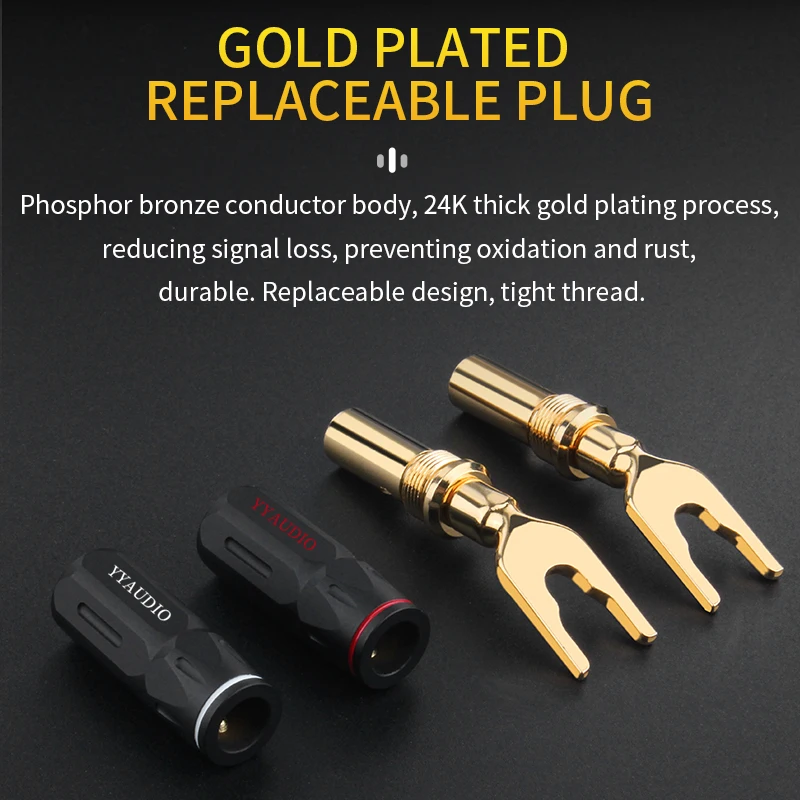 YYAUDIO 8pcs Y Spade Banana Plug Audio Screw Fork Connector Adapter HiFi 24K Gold Plated Speaker Connector Plugs