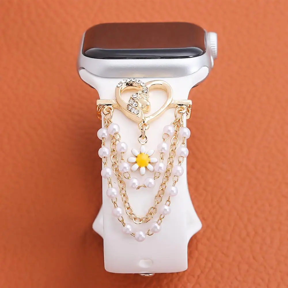 Diamond Pearl Strap Accessories Wristbelt Charms Decorative Chain Watch Band Ornament Decorative Ring For Apple Watch Band