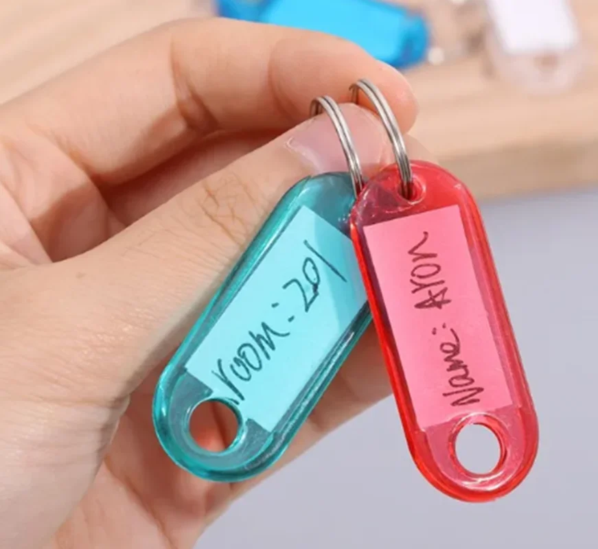 10pcsCreative Category Tag Keychain Double Sided Clear Crystal Office Keychain Tag Luggage Tag Keychain Convenient And Practical