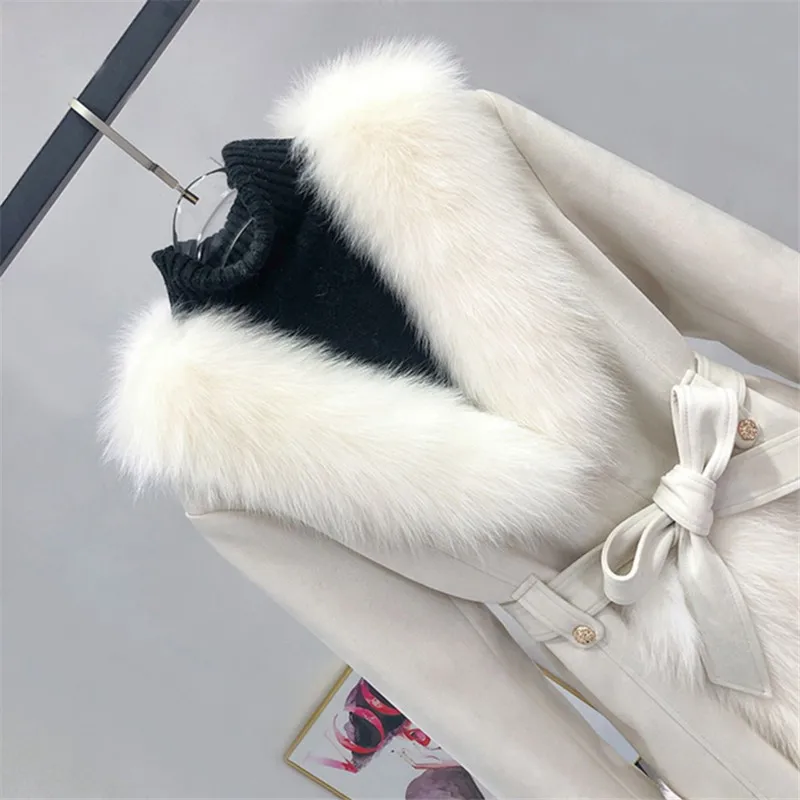 ashion Fur coat Female Large Fur Collar Jacket 2024 New Autumn Winter Mid-Length Thick Warm Overcoat Women Loose Outerwear W078