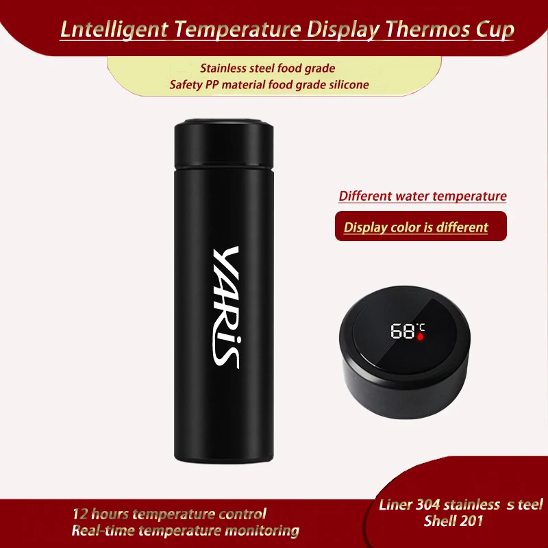 Thermoses Water Bottle Portable Travel Mug with Smart for TOYOTA COROLLA YARIS RAV4 PRIUS HILUX FORTUNER PRADO CAMRY AVENSIS