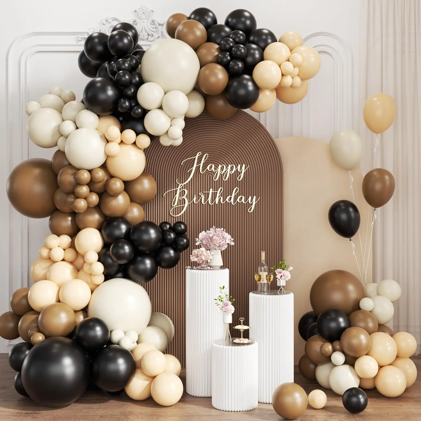 160-teiliges Schwarz-Braunes Ballon-Girlanden-Set mit Nude-, Sand- und Weiß-Latexballons für Western-Cowboy-Baby-Shower und Geburtstagsfeier-Dekoration
