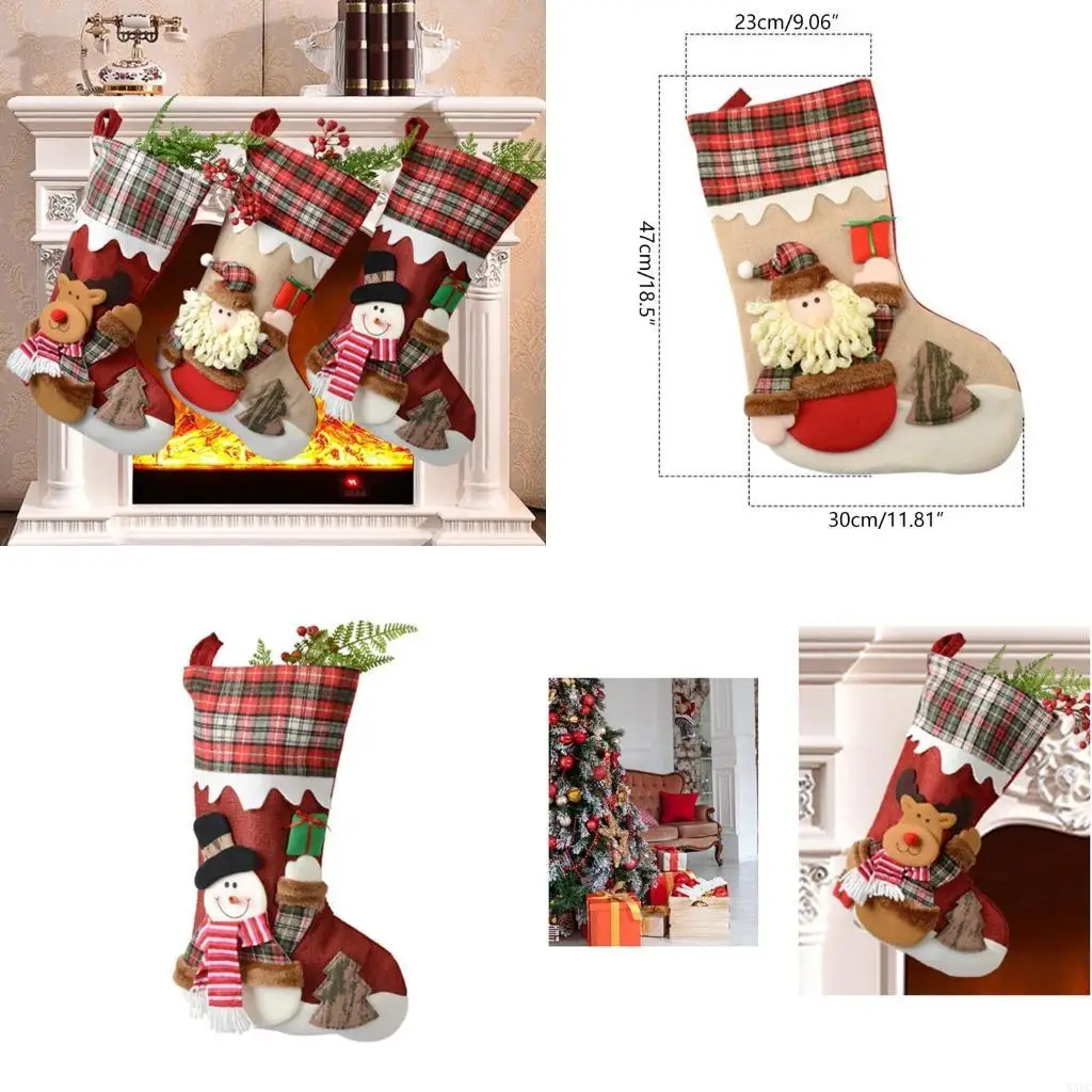 Calcetín Navidad 19 Grandes calcetines Santa Santa Snow Man nieve Bolsa dulces regalo reno para chimenea