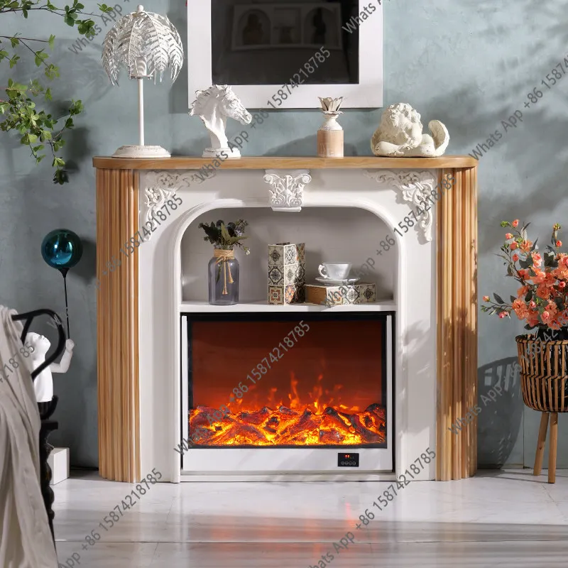 Fireplace decorative cabinet French retro engraved fireplace decorative cabinet white engraved design suitable for living room