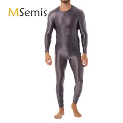 Ensemble de survêtement extensible brillant pour hommes, vêtements solides, tenues de sport de yoga, col rond, t-shirt à manches longues avec leggings, 2 pièces