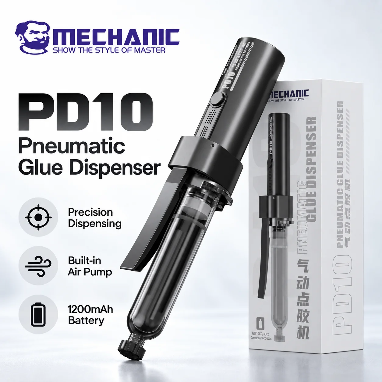 MECHANIC PD10 Pneumatische lijmdispenser 1200mAh luchtpomp 10CC 30CC spuit lijmapplicator voor flux UV-lijm telefoon PCB-reparatie