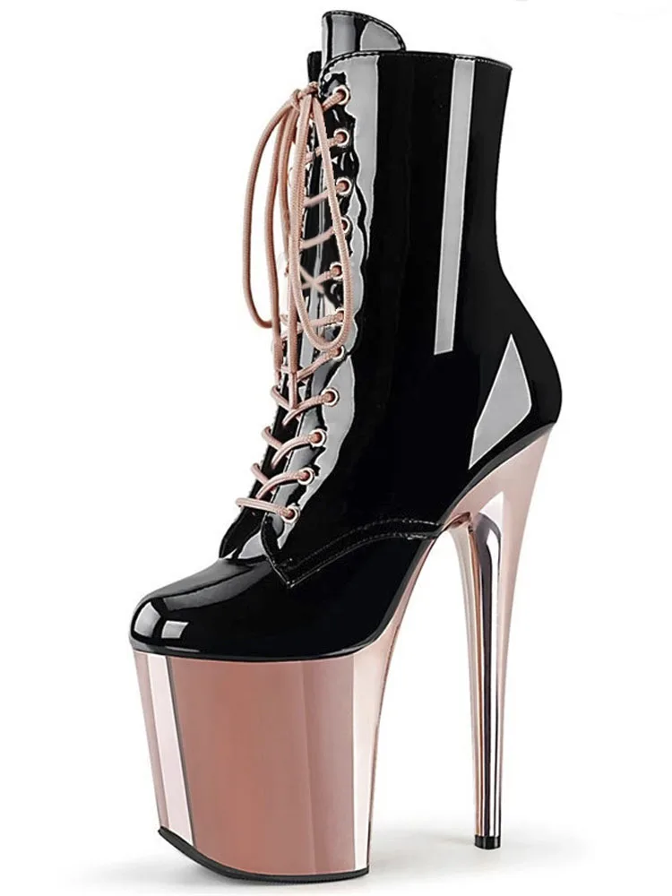 

Women's round Toe Gothic Platform Boots 17cm Heels Crossdress Lace-Up Exotic Dress Shoes for Pole Dance And Stripper