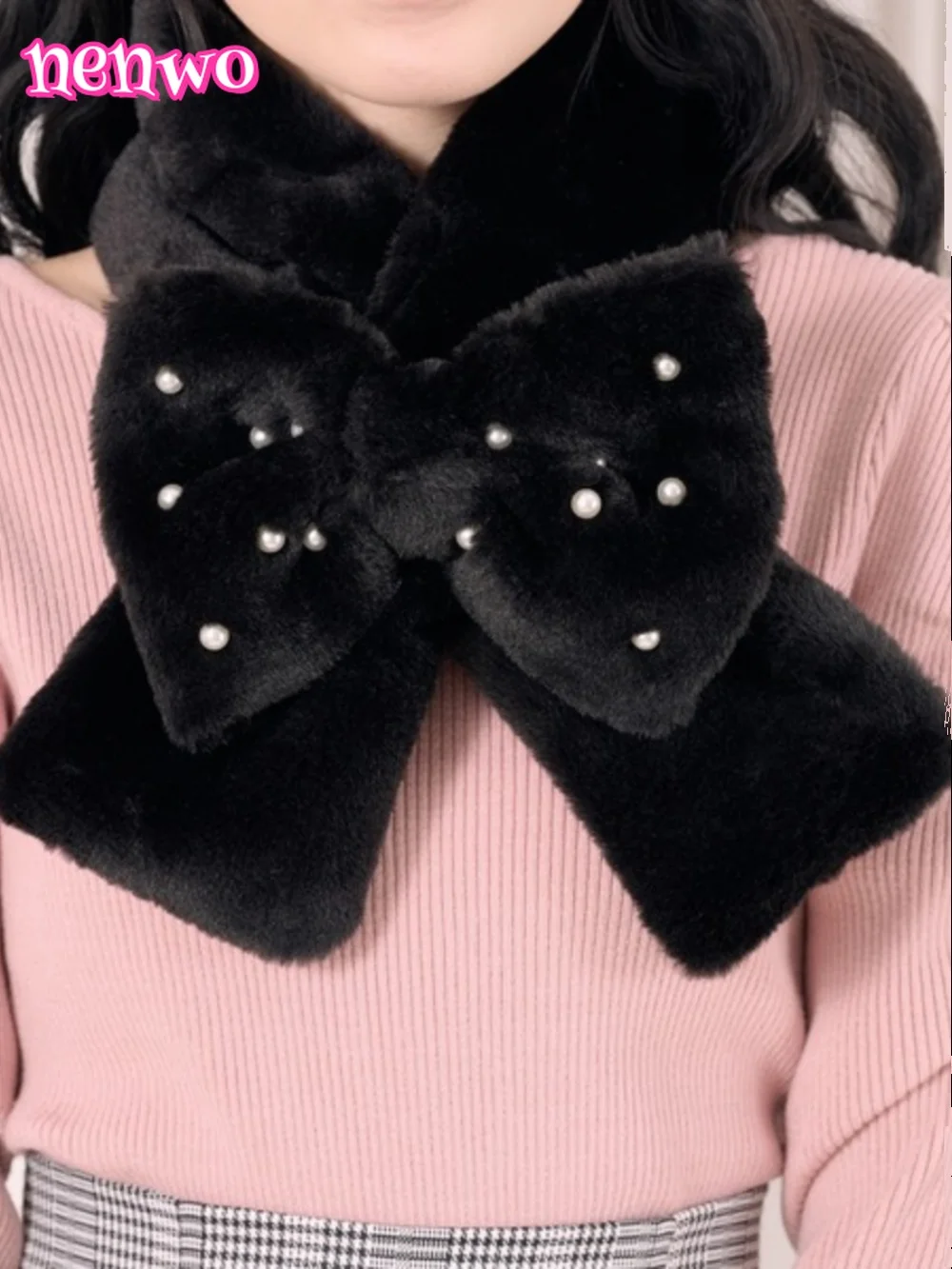 

Bow Scarf Solid Color Thickened Warm Winter Solid Color Versatile Sweet and Cute Girls Mine Female Student Scarf Accessories