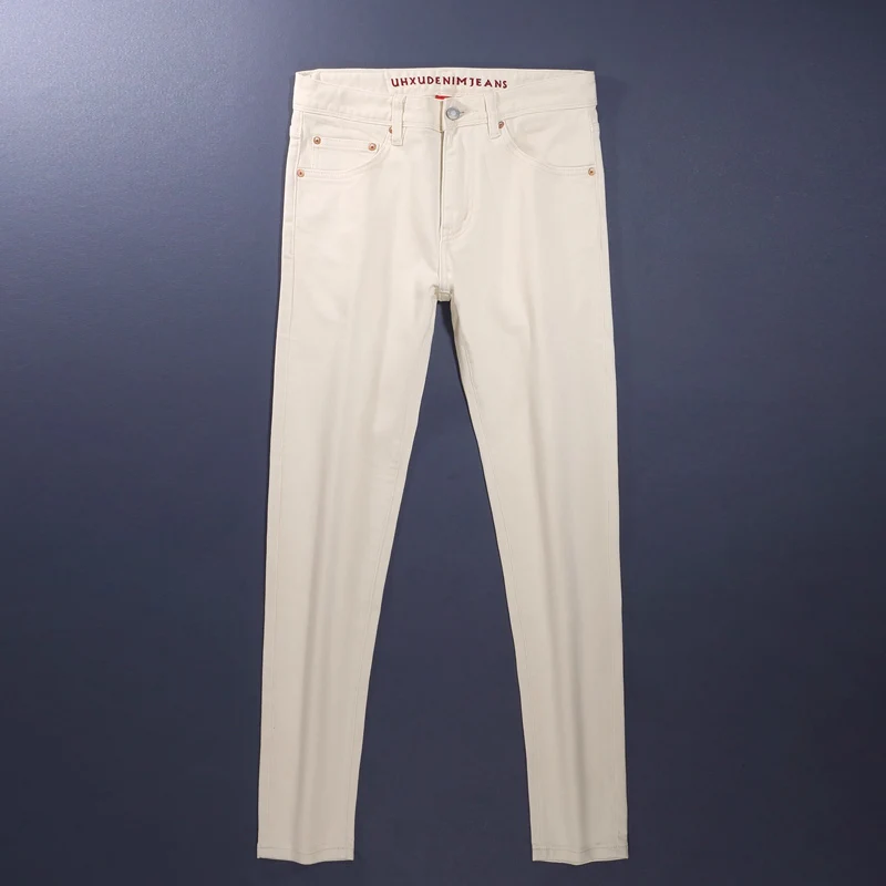 

Y2K Дизайнерские модные мужские джинсы Высокое качество Бежевые эластичные облегающие винтажные джинсы Мужские повседневные джинсовые брюки с вышивкой в стиле ретро Hombre