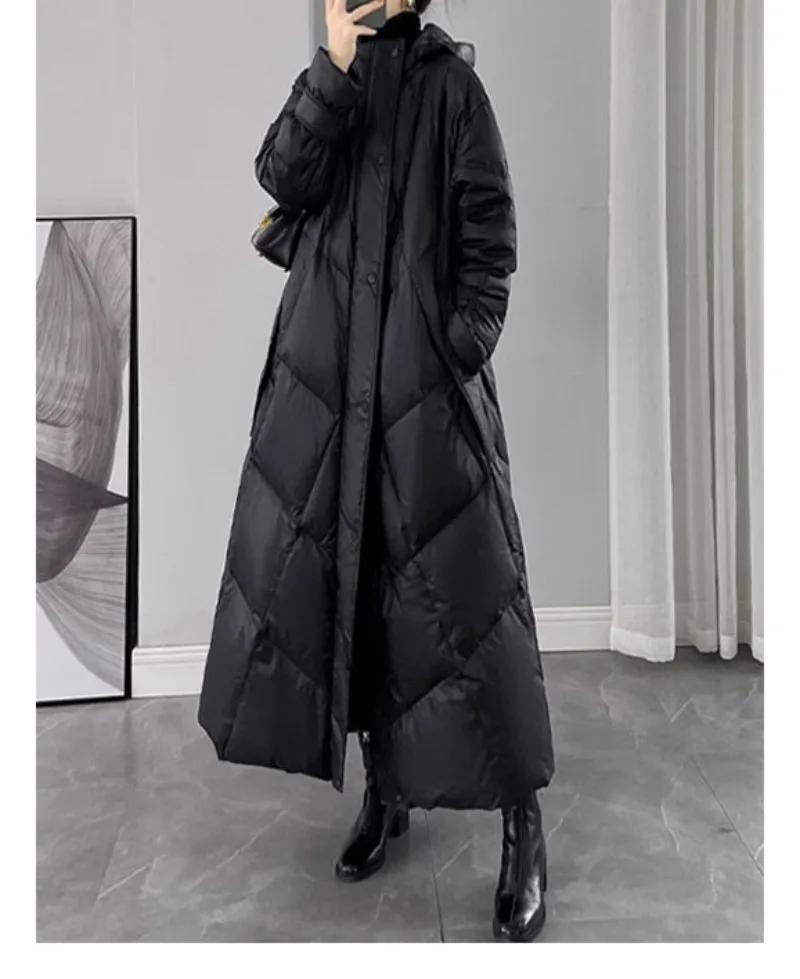 2026 Fashion Down Cotton-padded Jacket Women's Winter X-long Parkas Thicken Warm Top Hooded Coat Loose A-line Quilted Outerwear