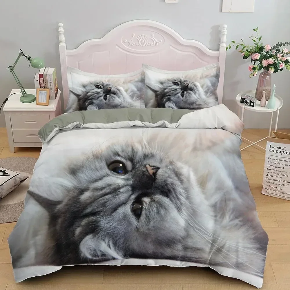 

3D Print Cute kitten Pet Cat Bedding Set Duvet Cover Sheet Printed Bed Set Pillowcase Bed Full Queen King Size Comforter Bedroom