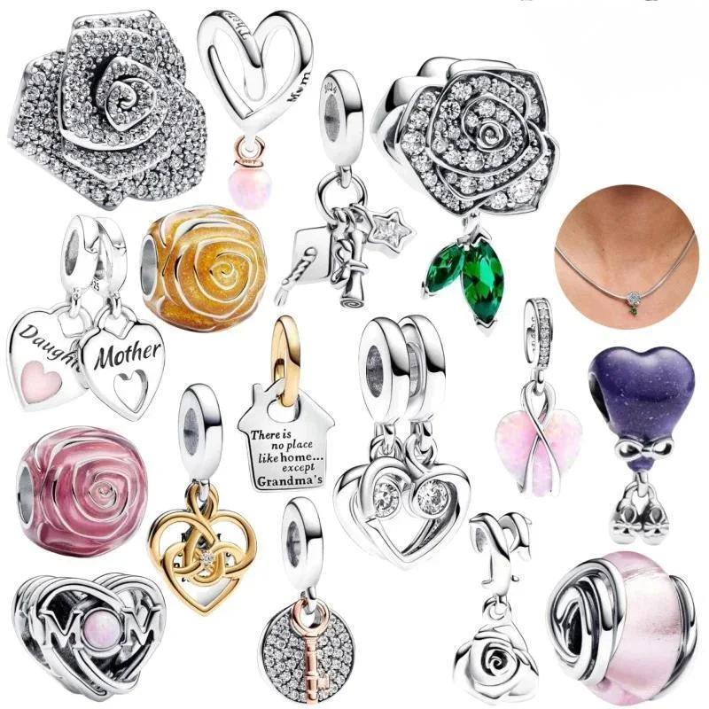 925 Sterling Silver Sparkling Rose Mom figlia Charm ciondolo perline Fit originale Pandora bracciale regalo gioielli donna fai da te