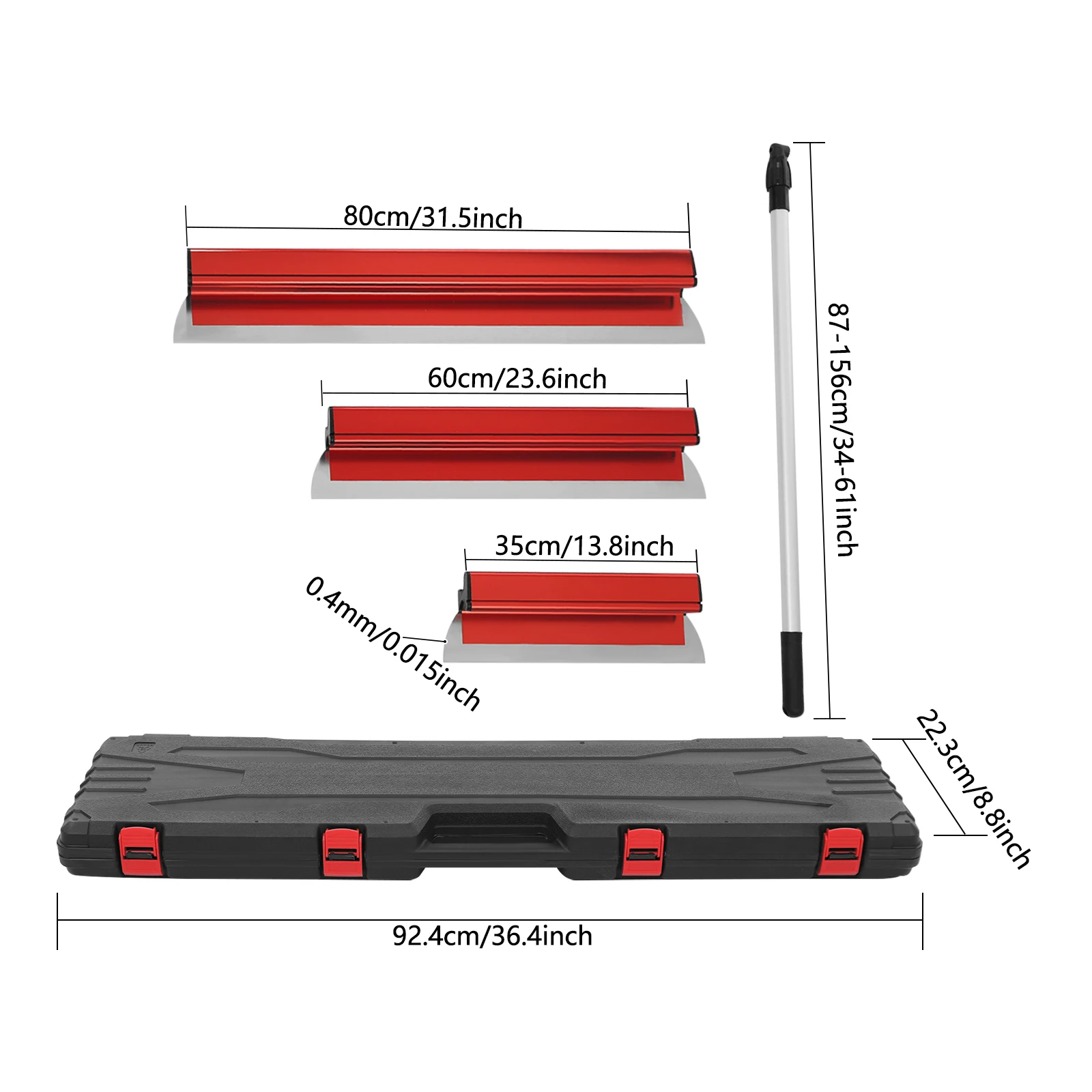 Set di strumenti per scremare il muro a secco, lame in acciaio inossidabile di 3 dimensioni con manico di estensione da 34-61 pollici, kit per lisciare il gesso da parete