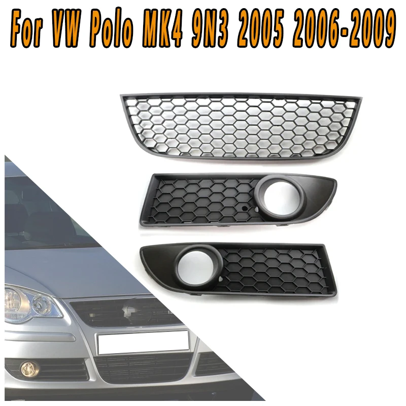 For VW Polo MK4 9N3 2005-2009 Car Fog Light Lamp Cover Bumper Grille Front Lower Bumper Center Grill Facelift 6Q0 853 677 B