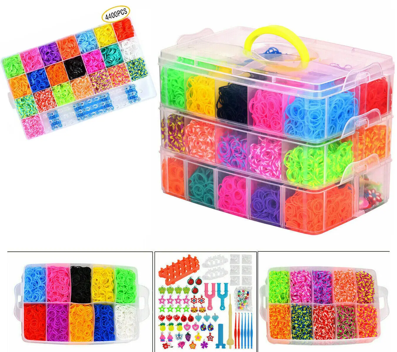 15000/4500Pcs Kit Box+ Rubber Loom Bands Children Mult-color Make Woven Bracelet Rainbow Rubber Bands for Bracelets