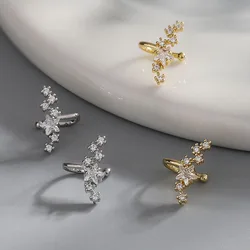 Elviragirl 1Pcs Stars Five-Pointed Star Zircon Earring Flowers Inlaid No Ear Hole Ear Clip on Earring for Girl Women Gifts