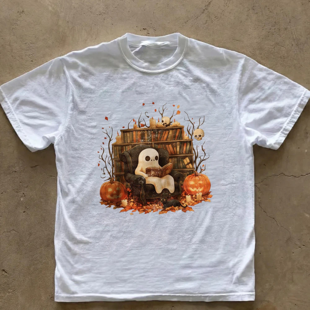 Black Tin Candle - Cute Reading Ghost Library T‑Shirt Bookshelf