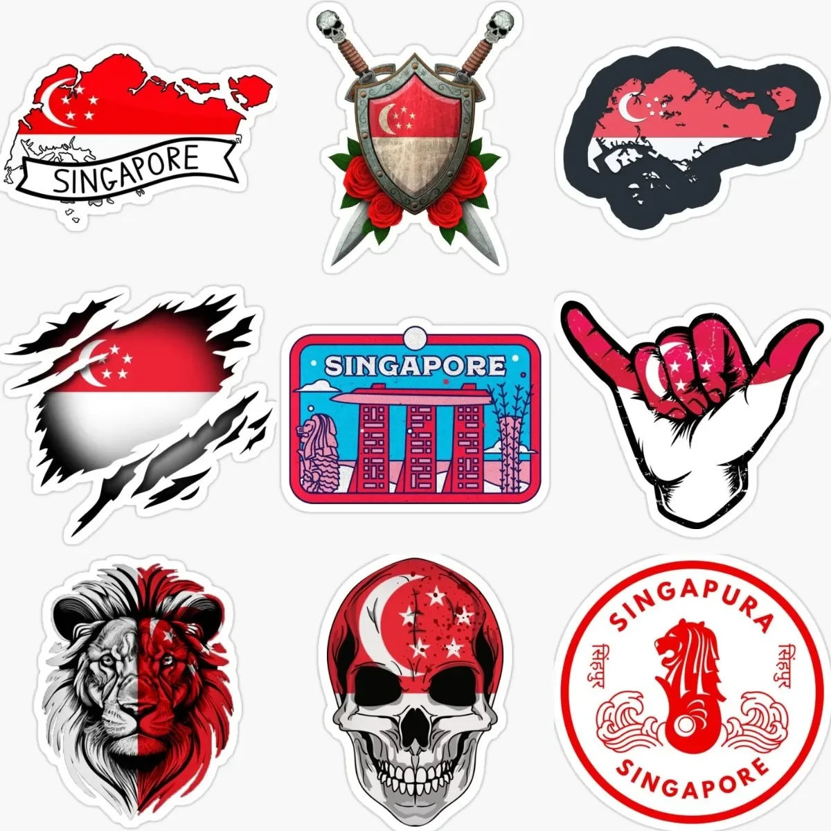 

Singapore Flag Map Lion Creative PVC Waterproof Stickers Accessories for Decorate Car Wall Van Bicycle Truck Off-road Fridge