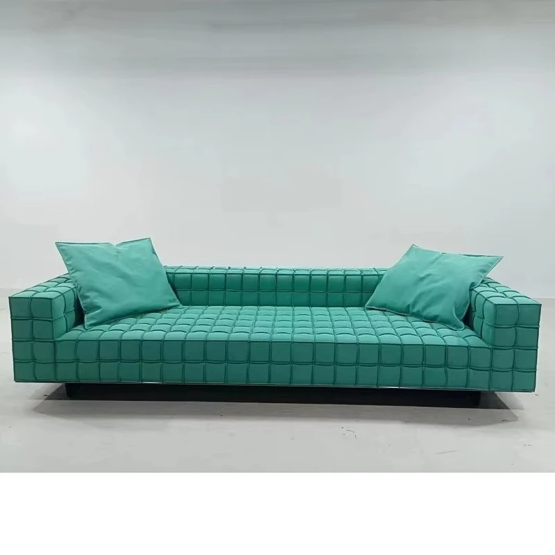 ^Italian Minimalist Rubik's Cube Lattice Double-sided Frosted Cloth Sectional Three Seat Solid Wood Frame Sofa Living Room Hotel