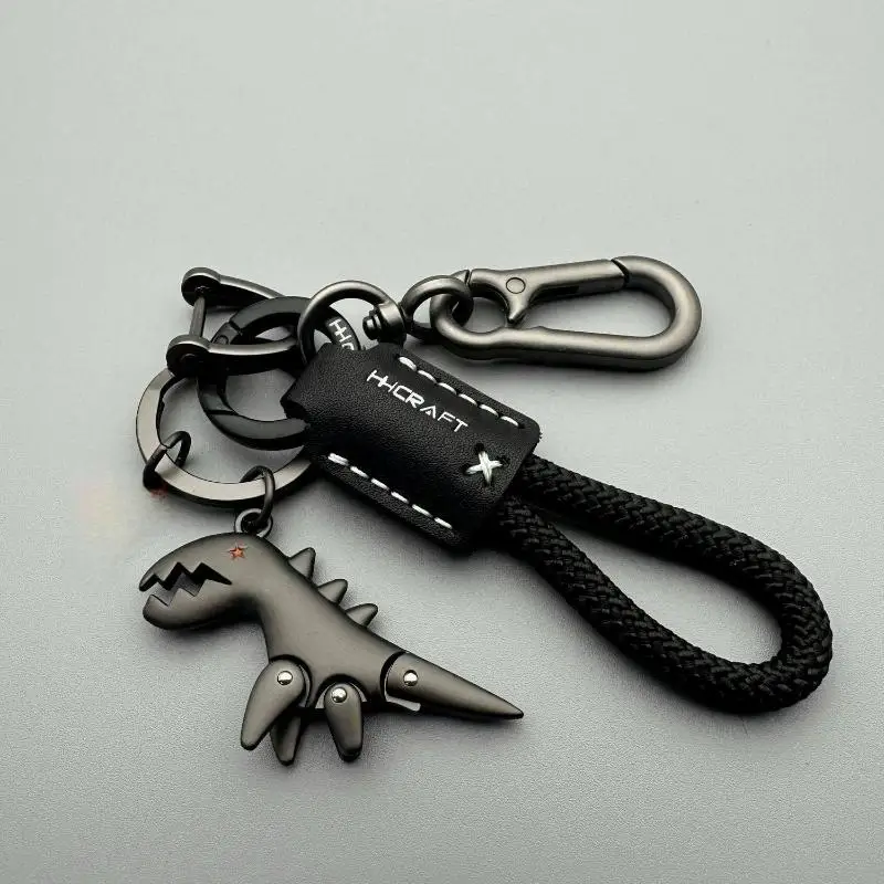 [SU]Motorcycle Decoration Accessories Little Dinosaur Car Keychain Single Leather Woven Rope Metal Keychain Handbag Pendant[SU]