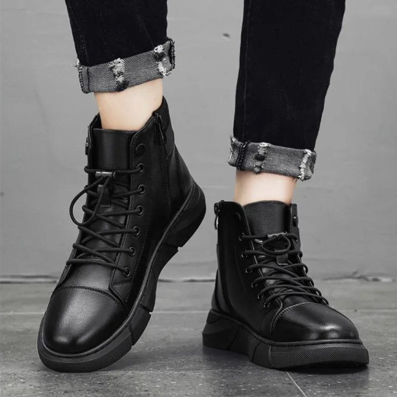 Men\'s Boots Waterproof Leather Trendy 2025 Platform Male Shoes Size 44 Y2k Footwear 45 Cheap High Quality Casual Sale New Offers