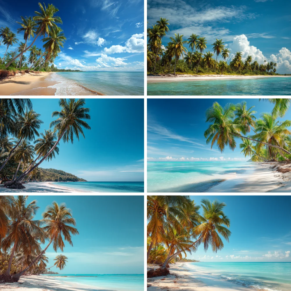 

Tropical Summer Sea Ocean Backdrop Seaside Island Beach Coconut Trees Birthday Party Wedding Photography Background Photo
