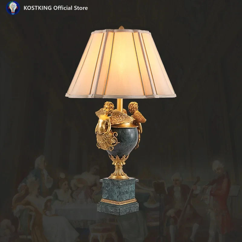 

European Style Home Living Room Deco Table Lamps Luxury Bedside Led Desk Light French Retro Marble Brass Lamps