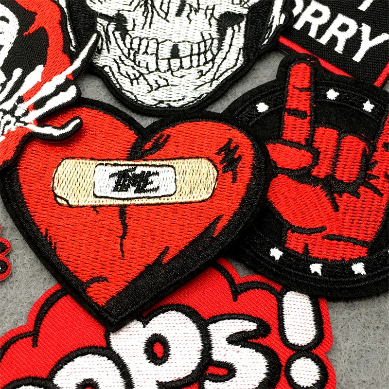 25PCS/Lot Red Ghost Embroidery Patches Punk Clothes Stickers DIY Iron on Patches for Clothing Appliques Jacket Jeans Stripes