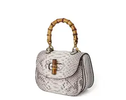 2023 new genuine snake skin leather lady women small size shoulder cross body bag with bamboo handle black beige white color