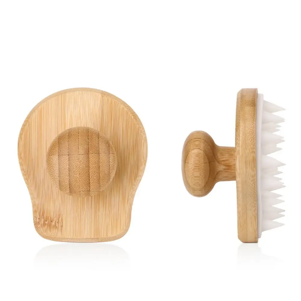 Bamboo Wood Shampoo Brush Deep Cleaning Promote Blood Circulation Silicone Massage Comb Soft Lightweight Head Scalp Massager