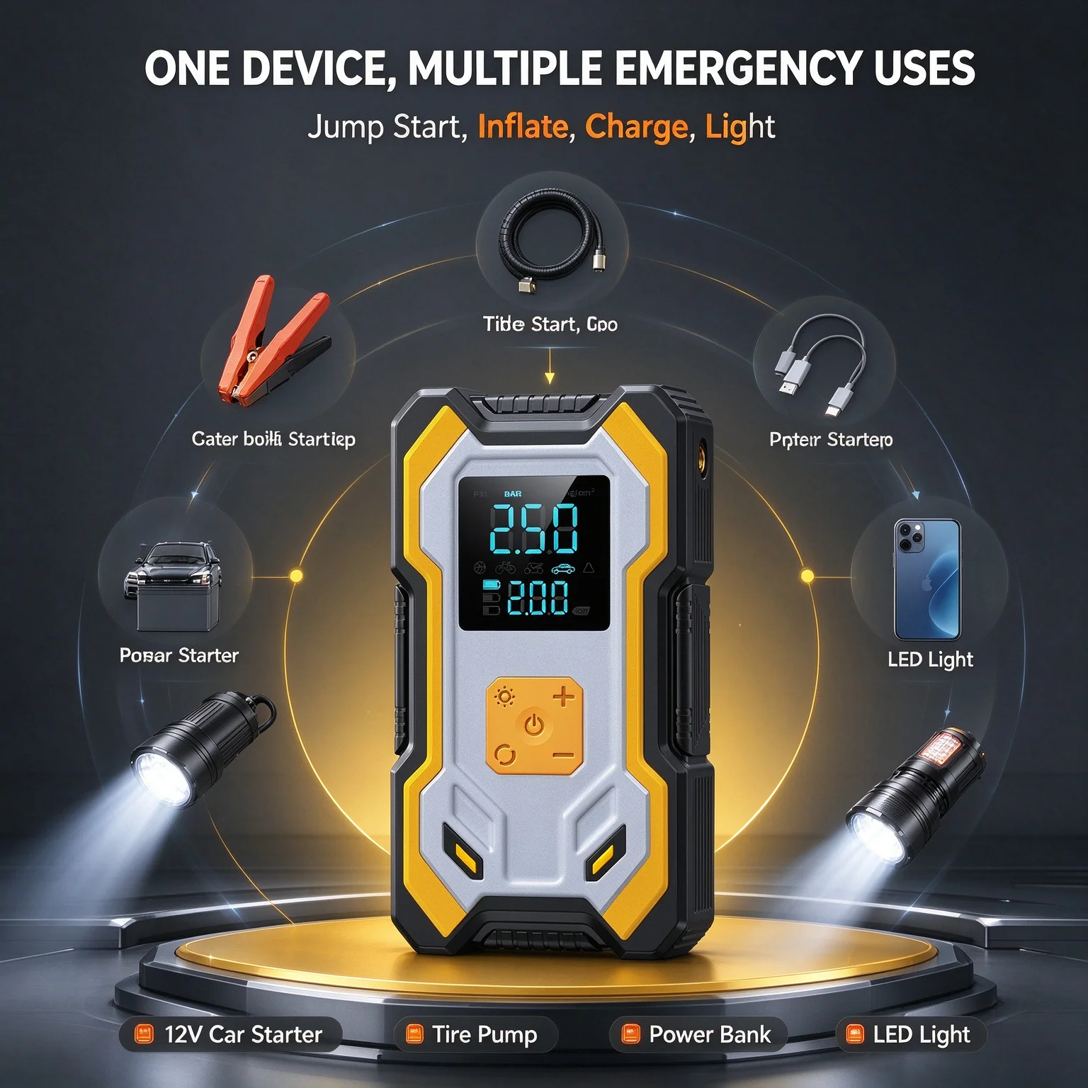 12V Multi-Function Car Jump St - Lithium Jump Starter 3000A Peak recension och pris