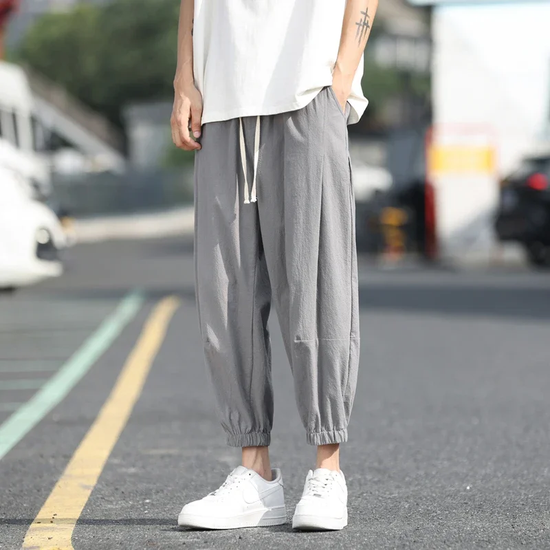 Summer Loose and Thin Linen Shorts, Men's Wide Leg Cotton Linen Capris