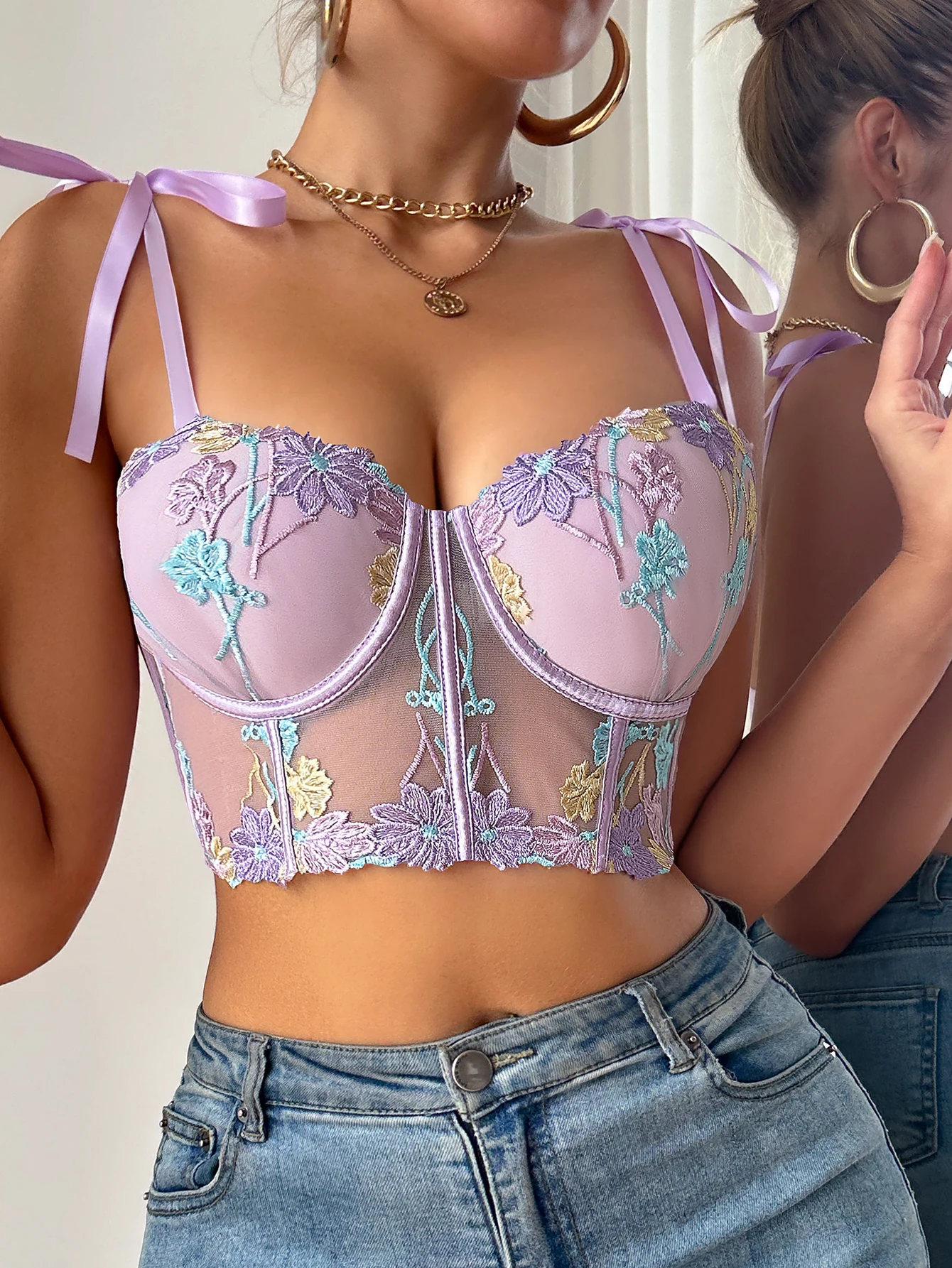 Floral Lace Women's Bra Sexy Decorative Strap Push-Up Bra Women's Underwear Top