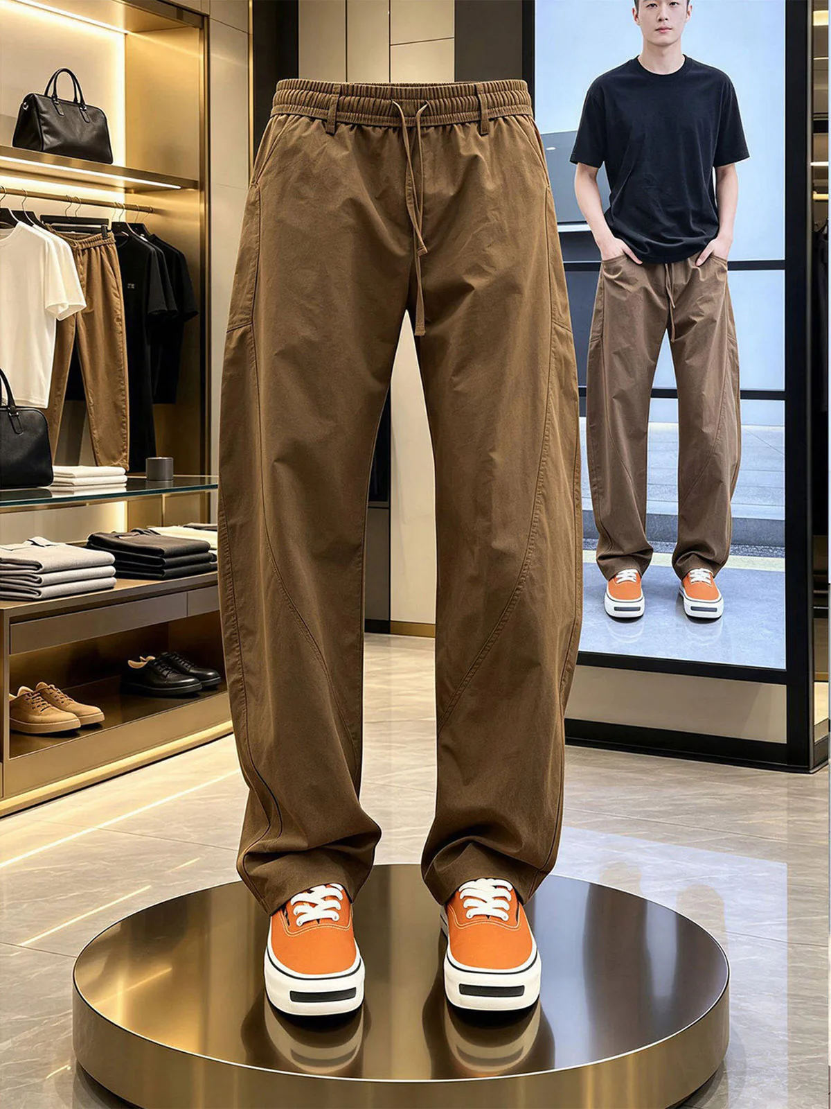 Waterproof Men's Casual Pants Quick Dry Thin Loose Wide Leg Trousers Sporty Destructed Folded Workwear Straight Cut Trousers