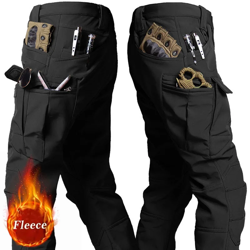 Softshell Warm Pants Men's Waterproof Sharkskin Fleece Working Trousers Outdoor Windproof Thickened Wear-resistant Cargo Pants - Image 2