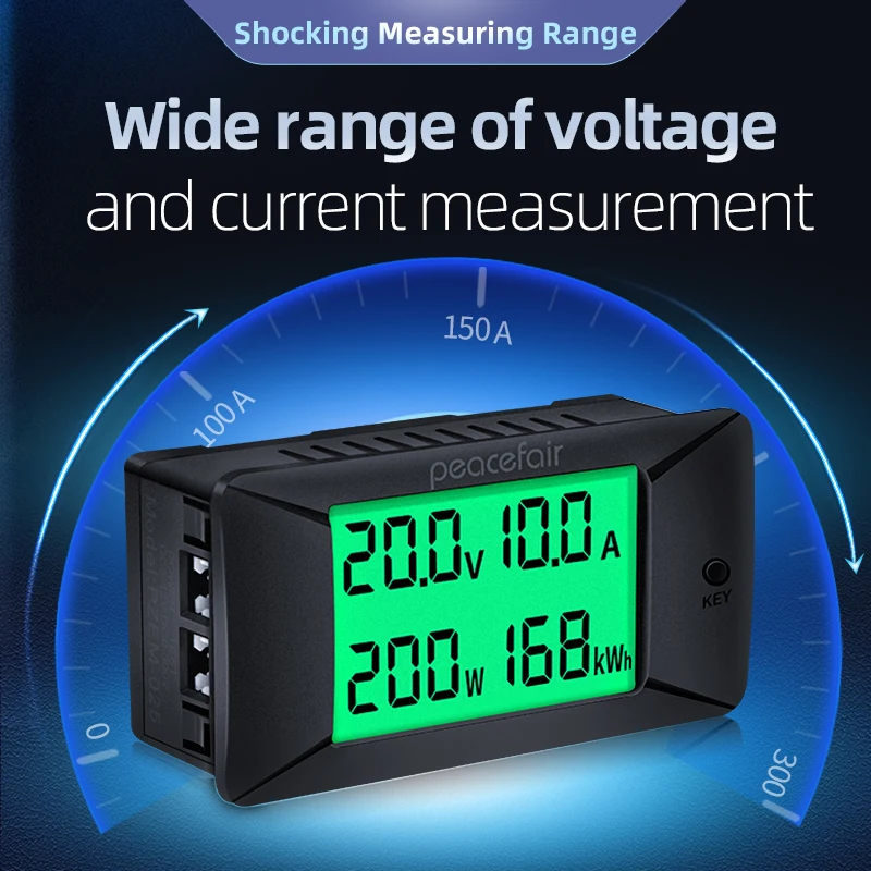 Peacefair PZEM025 Voltmeter Electrician Tester Voltage Indicator Digital Volt Meter LCD Display Ammeter Wattmeter DC Energy 300A