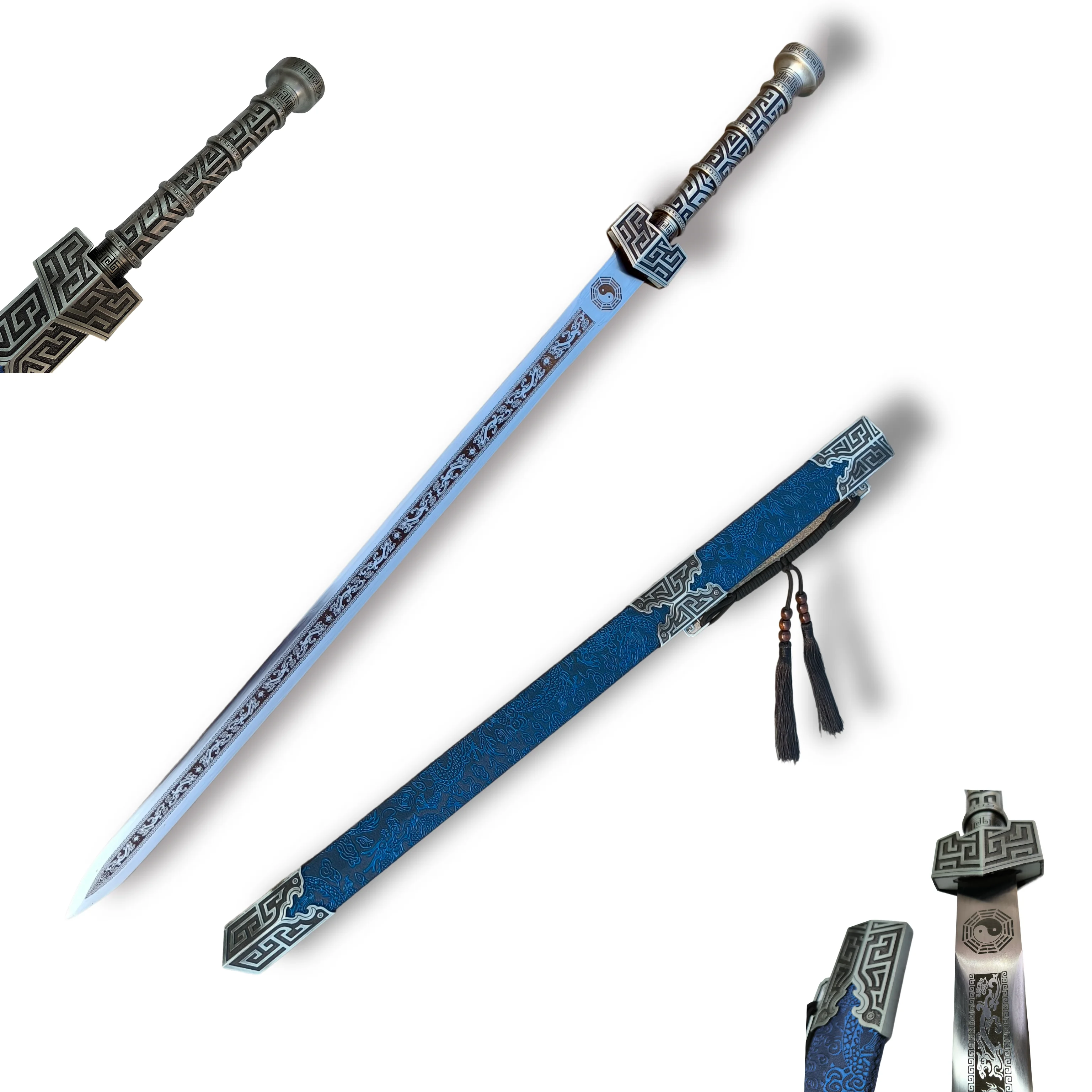 

High manganese steel hand-forged sword cold weapon blue sheath silver blade printing process
