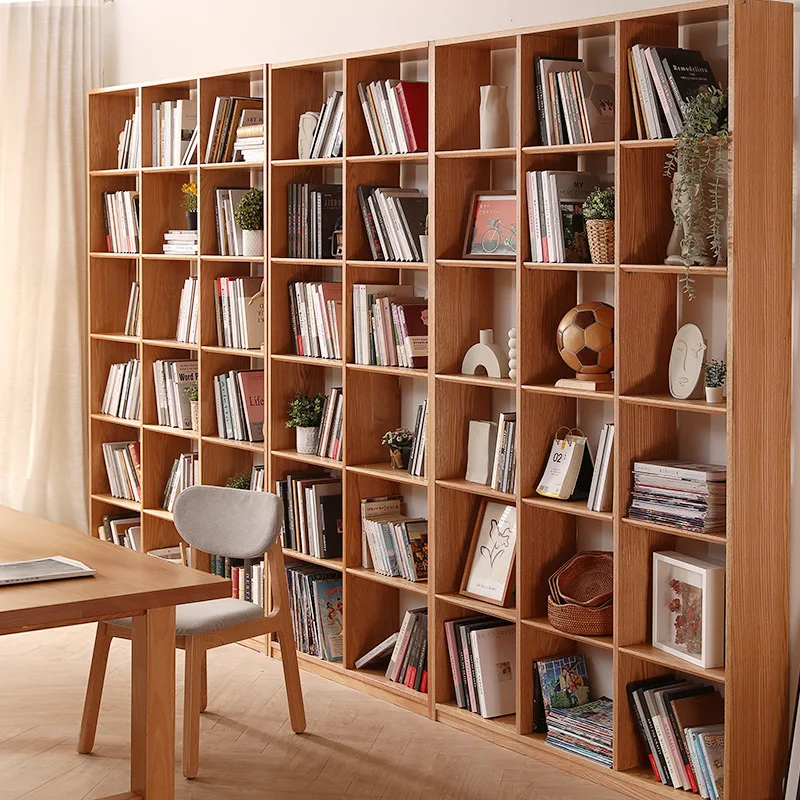 8E7Q solid wood bookshelf bookcase full oak ultra-thin shelf office whole wall locker living room against the wall log