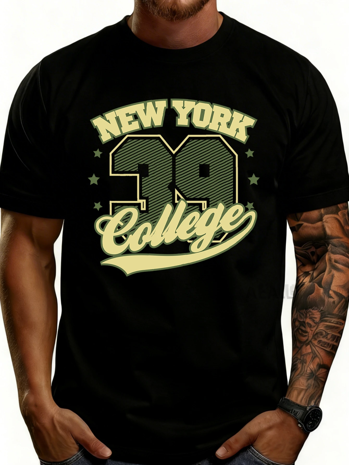 Men's Plain Graphic T-Shirt - Breathable, Soft, Lightweight - New York 39 College - Vintage Fun Graphic Casual Short Sleeve Summer Top, Gift for Him