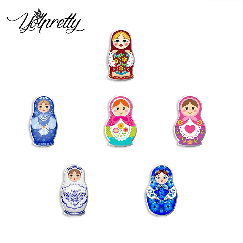 2023 New Arrival Fashion Russian Matryoshka Doll Handcraft Acrylic Epoxy Badge Pin Lapel Pins