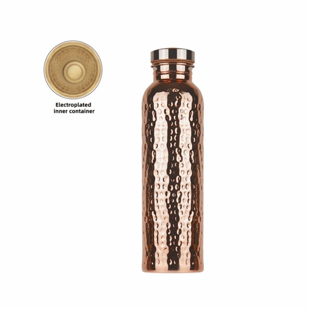 800ML Copper Water Bottle​ Anti-Slip Silicone Base​ ​Thermal Insulation ​Hammer Pattern Bottle​ ​One-Click Open Lid​