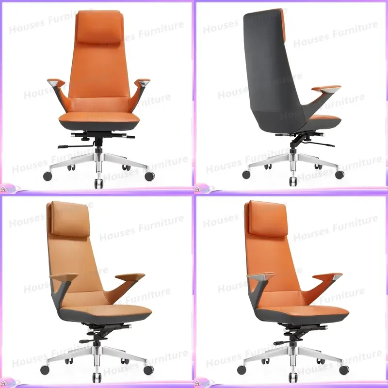 Cadeira de Escritório Ergonômica Moderna em Couro, Cadeira Executiva Giratória com Encosto Alto, Assento Ajustável com Suporte Lombar, Cadeira para Jo